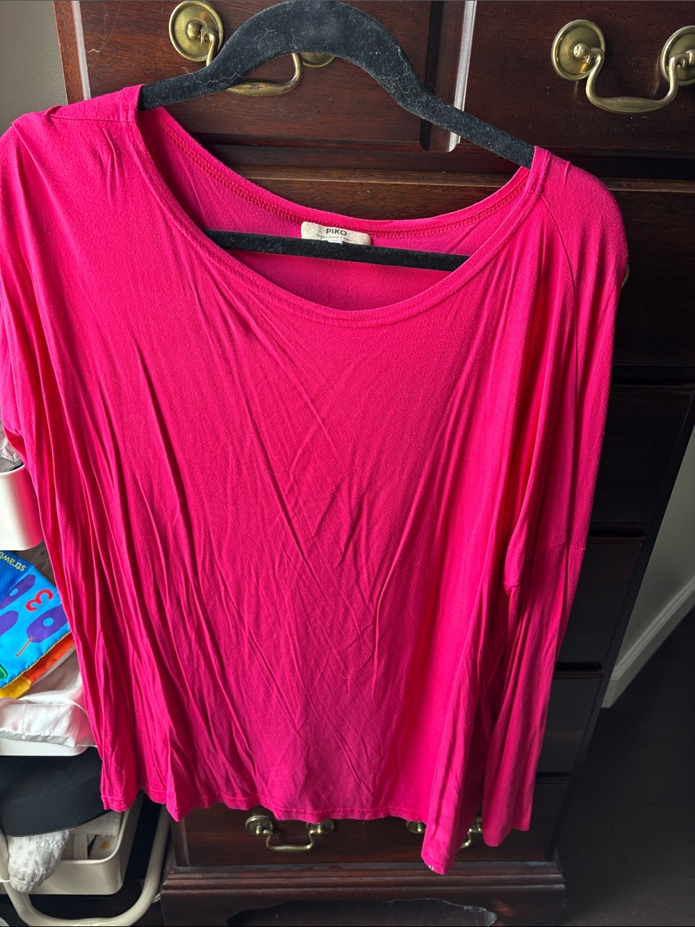 Piko 1988 Women's Bright Hot Pink Long Sleeve Scoop Neck Top
